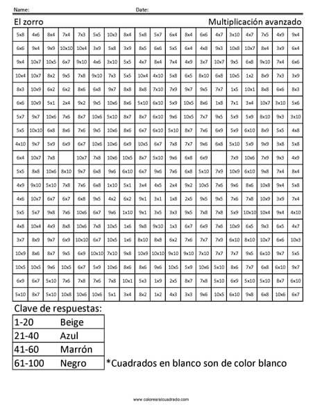 gratis para colorear multiplicación