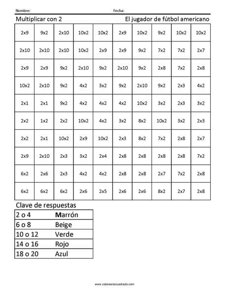 Multiplicar con 2- El jugador de fútbol americano