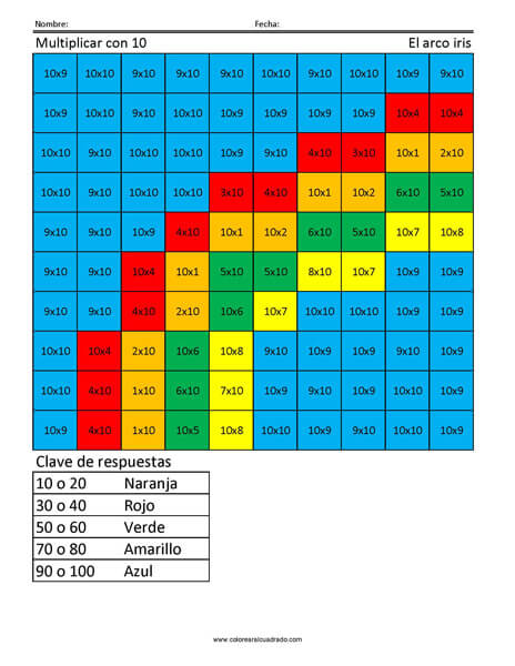 Multiplicar con 10- El arco iris