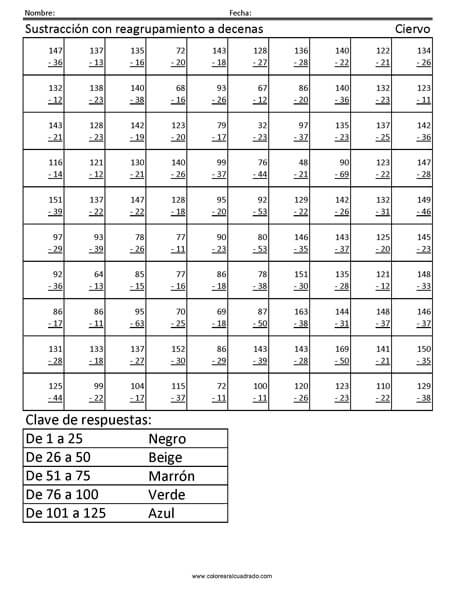 Sustracción con reagrupamiento- Ciervo