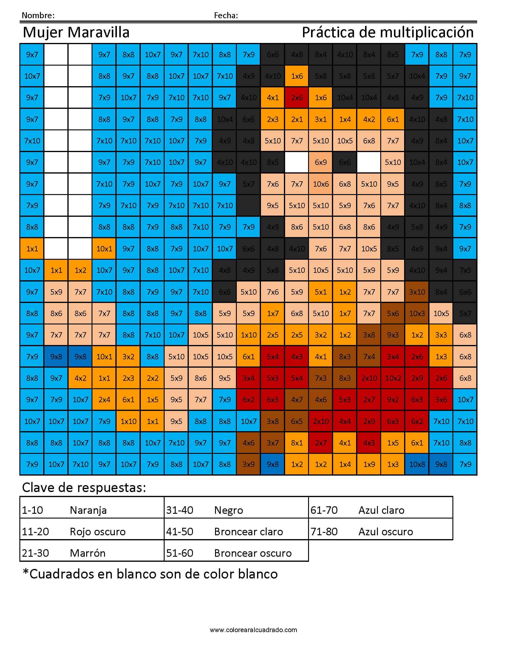 Mujer Maravilla Multiplicación Para Colorear