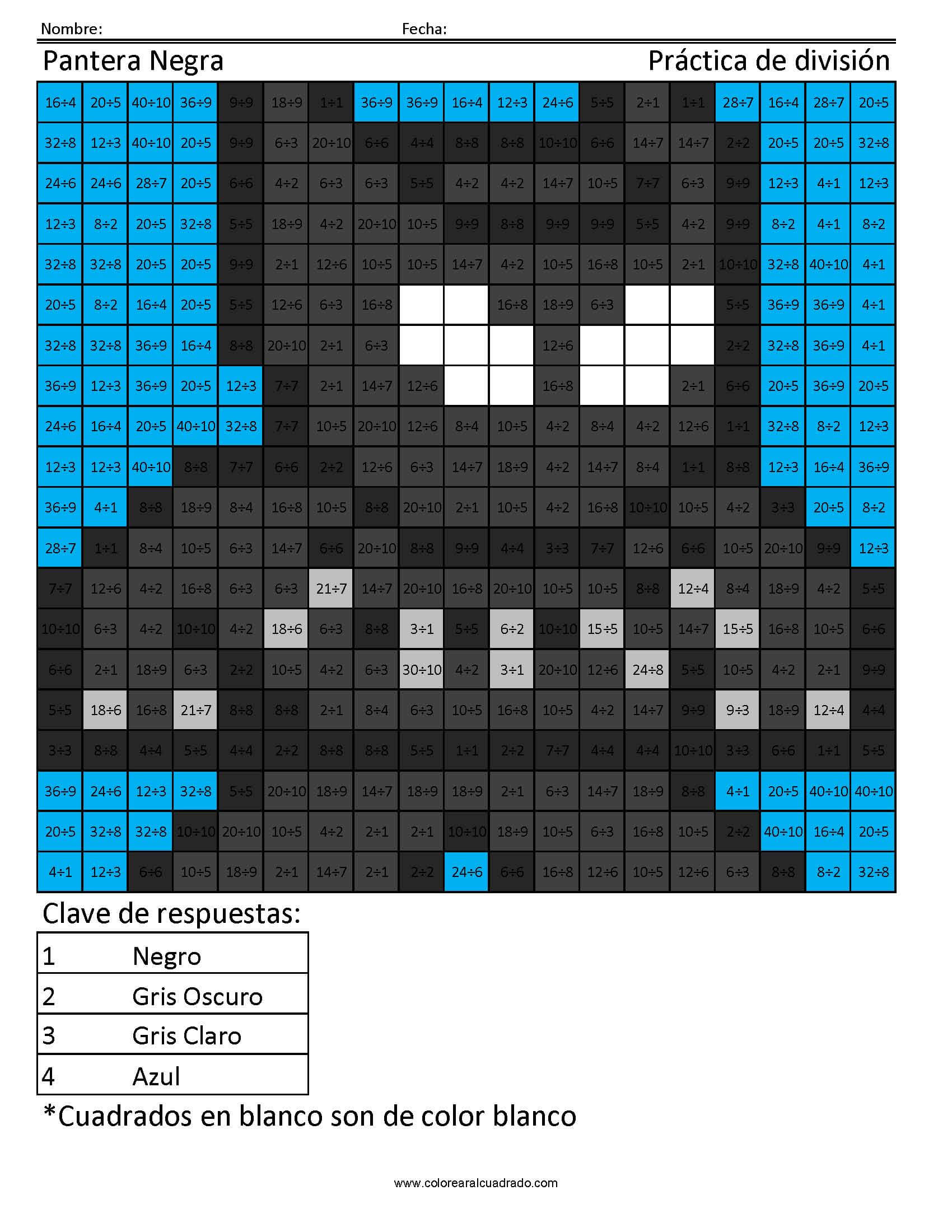 Pantera Negra Multiplicación Para Colorear